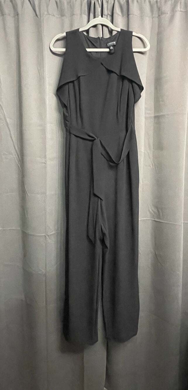 Enfocus Studio Black Ruffle Halter Tie Waist Wide Leg Jumpsuit 12